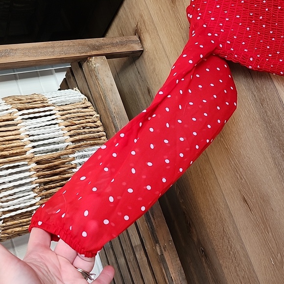 Art class red Polka Dot Smocked Top, girls large 10-12 - Picture 2 of 6